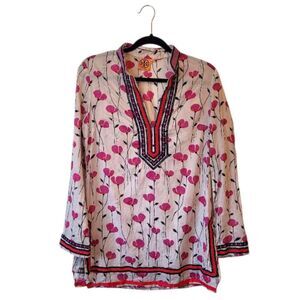 Tory Burch Women's White Poppy Floral Tunic Size 6